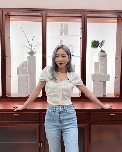 Haut Blanc Tricot avec Perles Manches Courtes Taeyeon Girls Generation