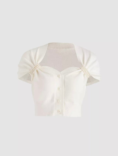 Haut Blanc Tricot avec Perles Manches Courtes Taeyeon Girls Generation