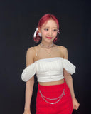 Haut Court Plissé Epaules Nues Blanc Yves LOONA Mode Femme Kpop Corée