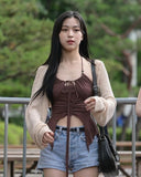 Haut Marron Style Hip Hop Lacet et Franges Sexy Ryujin Itzy Mode Kpop