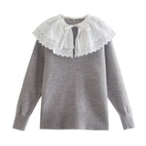 Pull Gris Mode Coréenne avec Col en Broderie Anglaise Hikaru Kep1er