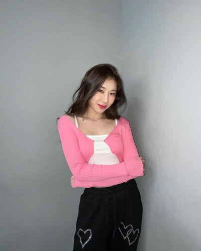 Jogging Noir Coeur Strass Chaeryeong Itzy Twenty Dance Pratice Sportswear