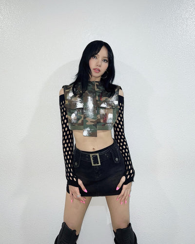 Jupe Courte Taille Haute en Jean Noir Ceinture Double Lisa BlackPink