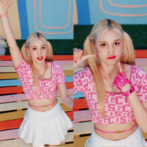 Mitaine Gants Cuir Rose Clous Métal Bahiyyih Kep1er Sugar Rush Mode Kpop