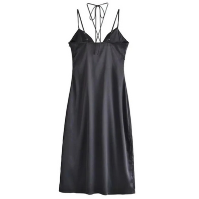 Nuisette Sexy Satin Noir à Bretelles et Lacet Central Minnie G IDLE NXDE