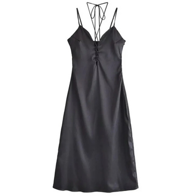 Nuisette Sexy Satin Noir à Bretelles et Lacet Central Minnie G IDLE NXDE