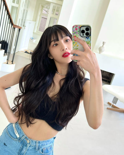 Pantalon en Jean Taille Haute Motif Coeur Joy Red Velvet Mode Kpop