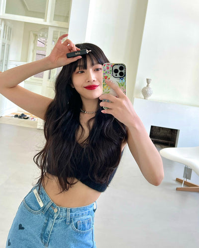 Pantalon en Jean Taille Haute Motif Coeur Joy Red Velvet Mode Kpop