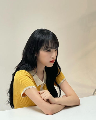 Polo Jaune Coutures blanches Manches Courtes Yena Mode Coreenne