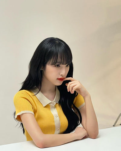 Polo Jaune Coutures blanches Manches Courtes Yena Mode Coreenne