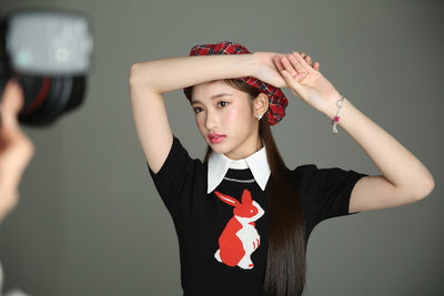 Pull Avec Manches Coupées Motif Lapin Mode Coréenne Leeseo IVE S Cawaii