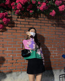 Pull Fleurs brodés Rose Vert Violet Printemps Seolhyun AOA Mode Femme