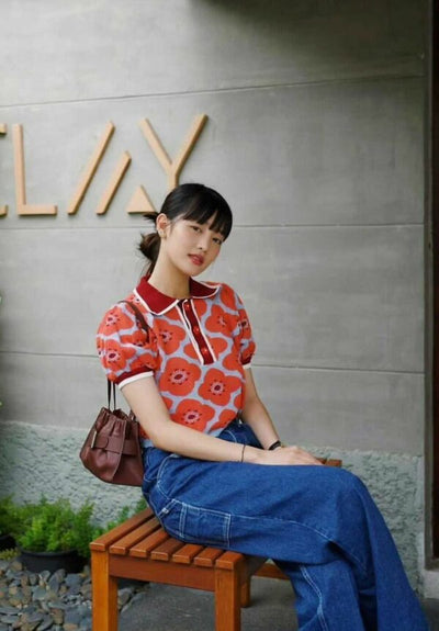 Pull Orange Tricot Fleurs Clay Bangkok Instagram Minnie (G)-I-dle