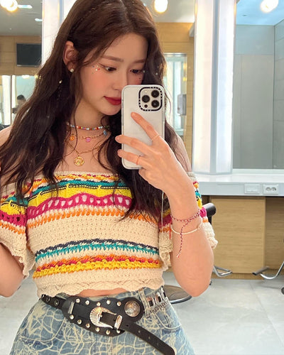 Pull Tricot Avec Creux A rayures Multicolore Minju Izone Mode Kpop