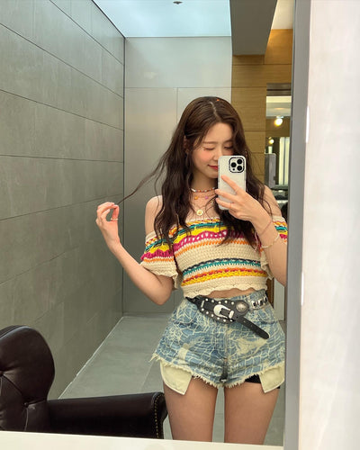 Pull Tricot Avec Creux A rayures Multicolore Minju Izone Mode Kpop