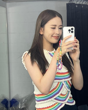 Pull Tricot Rayures Arc En Ciel et Sans Manches Mode Kpop Yujin IVE