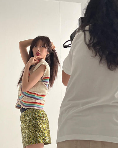 Pull Tricot Rayures Arc En Ciel Sans Manches Mode Kpop Arin Oh My Girl