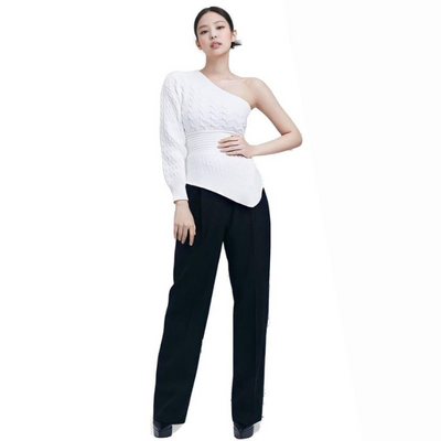 Pull Tricoté Torsadé irrégulier Ceinture Brodé à la Taille Jennie BlackPink