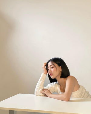 Pull Tricoté Torsadé irrégulier Ceinture Brodé à la Taille Jihyo Twice