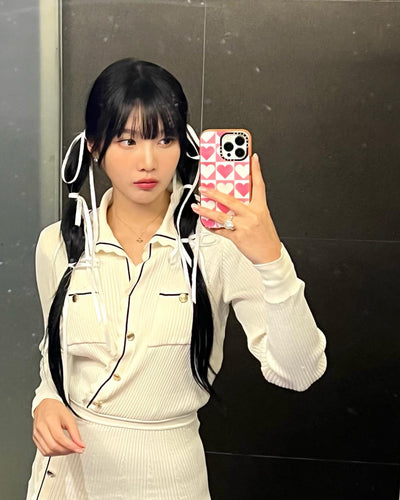 Robe Blanche Col Polo Diagonale Ensemble Joy RedVelvet Duo Love Song