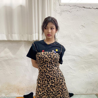 Robe Léopard à bretelles Fines Taille haute NingNing Aespa Kpop