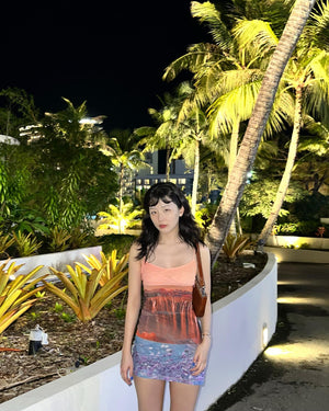 Robe Motifs Paysages Sépia Montagne dégradé Bretelles Seulgi Red Velvet