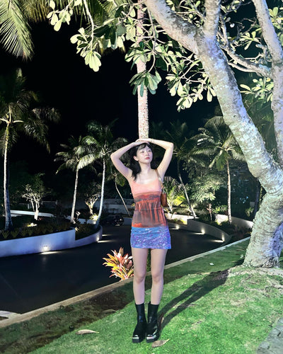 Robe Motifs Paysages Sépia Montagne dégradé Bretelles Seulgi Red Velvet