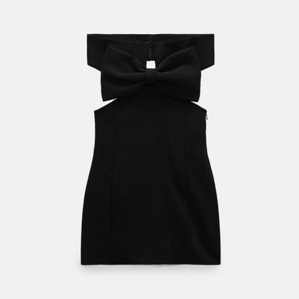 Robe Noire Décollette à Noeud Élégant Dos Nu Winter Aespa Mode Femme