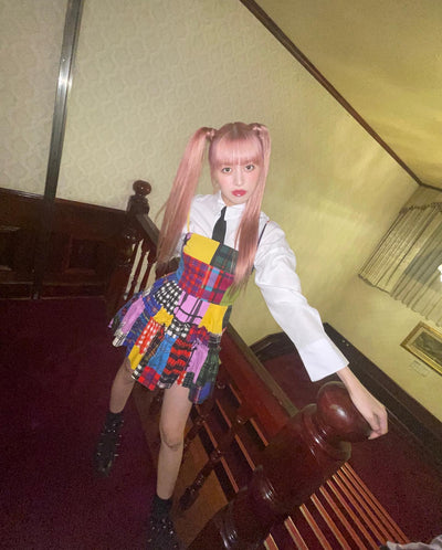 Robe Patchwork Damier Multicolore Glitter Christmas Nmixx Lily Mode Kpop