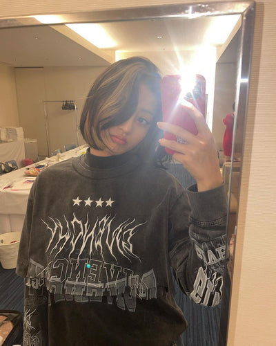 Sweetshirt Superposé Black Air Graffiti Hip Hop Jihyo Twice Mode Kpop