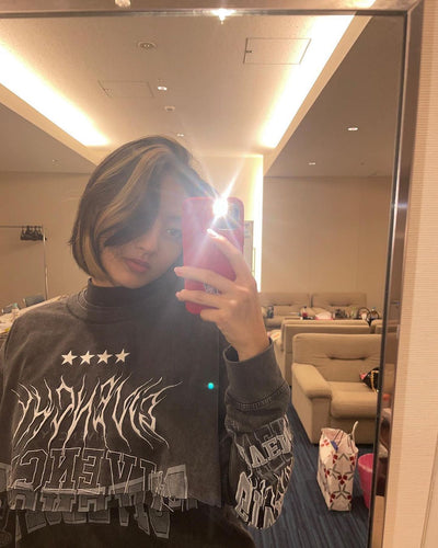 Sweetshirt Superposé Black Air Graffiti Hip Hop Jihyo Twice Mode Kpop