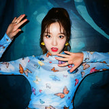 T Shirt Manches longues imprimé papillon Bleu Gowon Loona Kpop